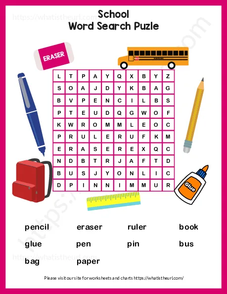 School Word Search Puzzle worksheet preview