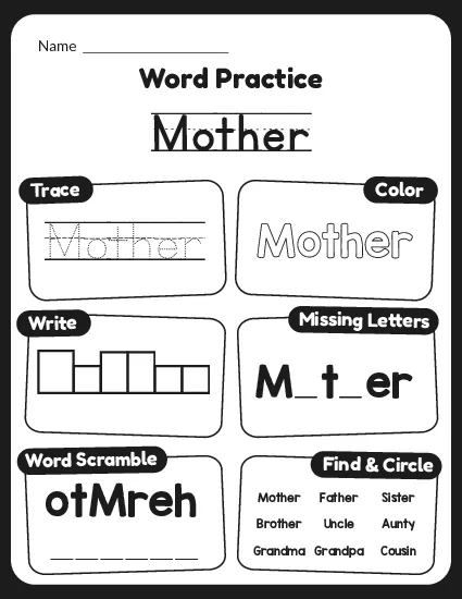 Trace and Write Family Words worksheet preview
