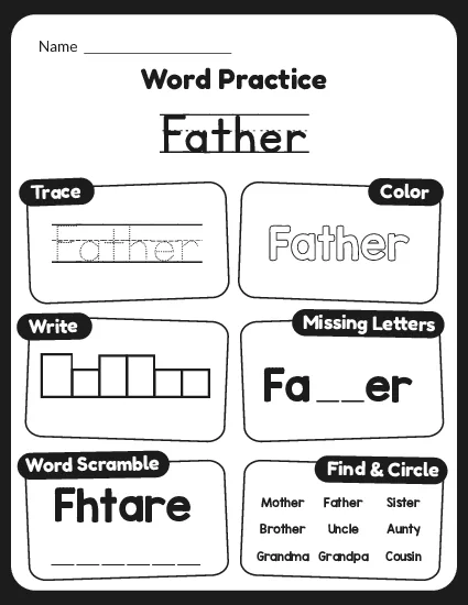 Trace and Write Family Words worksheet preview