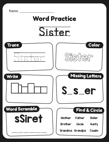 Trace and Write Family Words worksheet preview