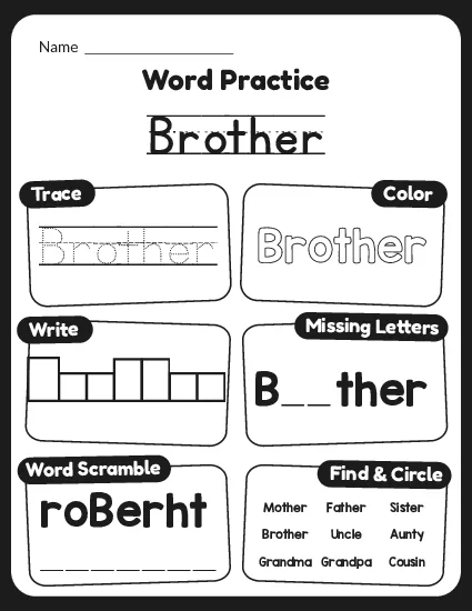 Trace and Write Family Words worksheet preview
