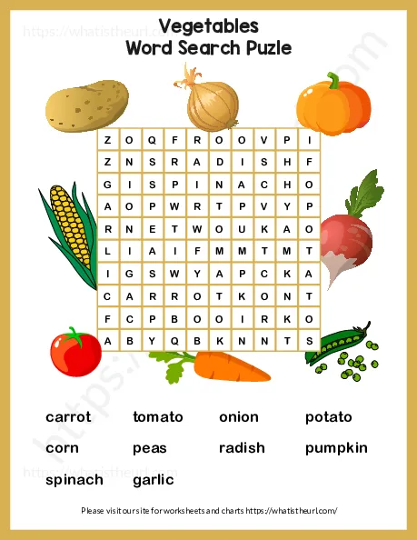 Vegetables Word Search Puzzle worksheet preview