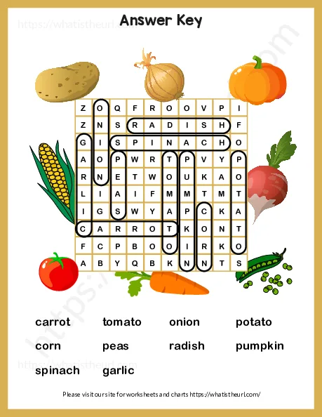 Vegetables Word Search Puzzle worksheet preview