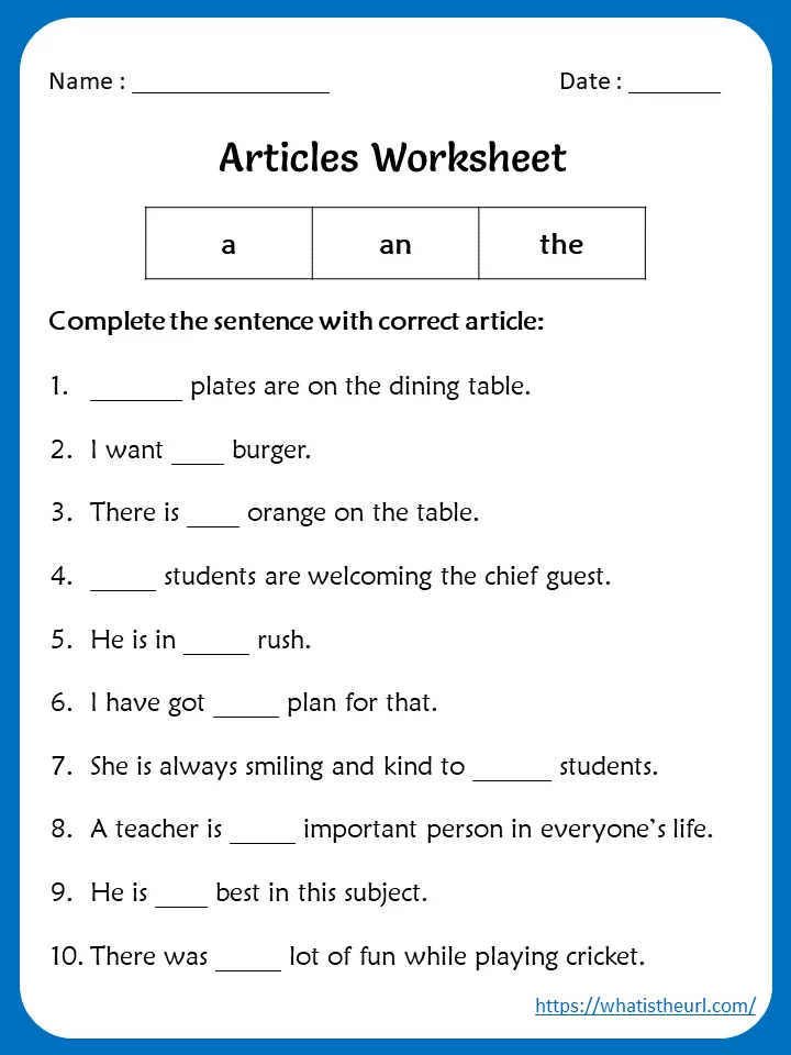 Articles Worksheets for Grade 5 preview