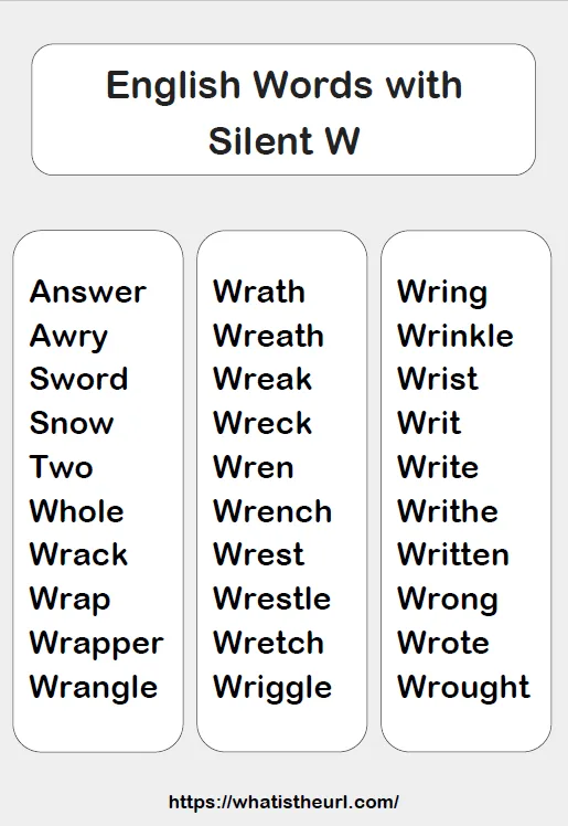 English Words with Silent W worksheet preview