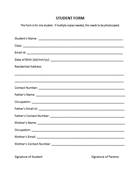 General Student Form for School or Class worksheet preview