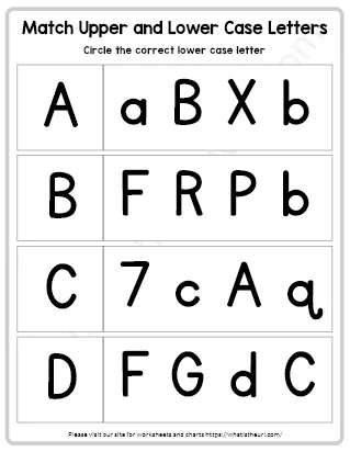 Matching upper and lowercase letters worksheet preview
