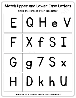 Matching upper and lowercase letters worksheet preview