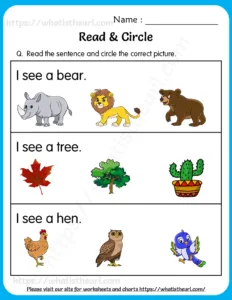 Read & Circle Worksheets for Grade 1 worksheet preview