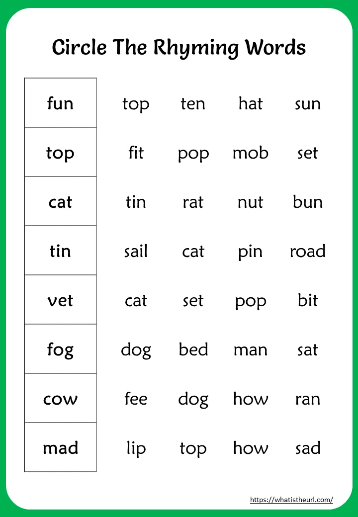 Rhyming Words Worksheet for Grade 2 worksheet preview Rhyming Words Worksheet for Grade 2 worksheet preview