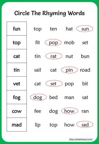 Rhyming Words Worksheet for Grade 2 worksheet preview Rhyming Words Worksheet for Grade 2 worksheet preview