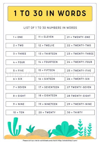 To 30 In Words