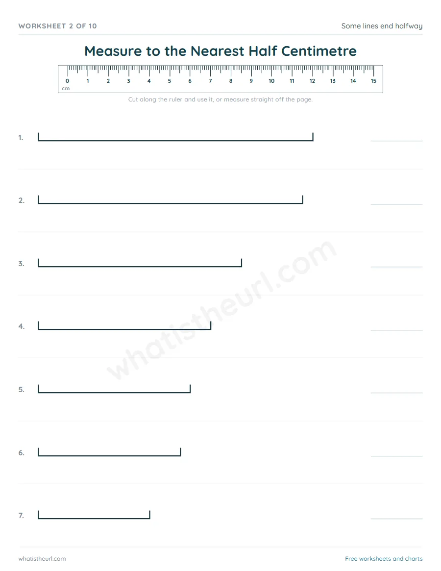 Measuring worksheet - Measure to the Nearest Half Centimetre