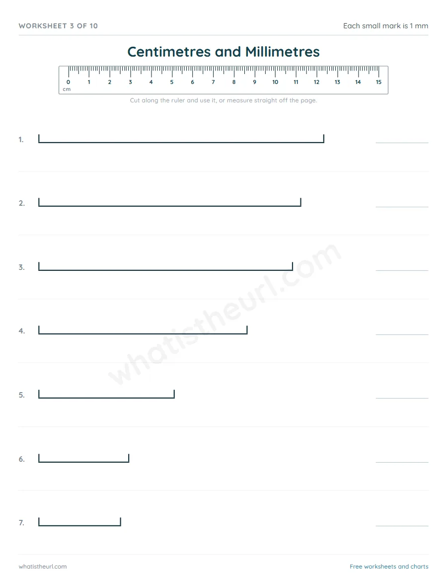 Measuring worksheet - Centimetres and Millimetres