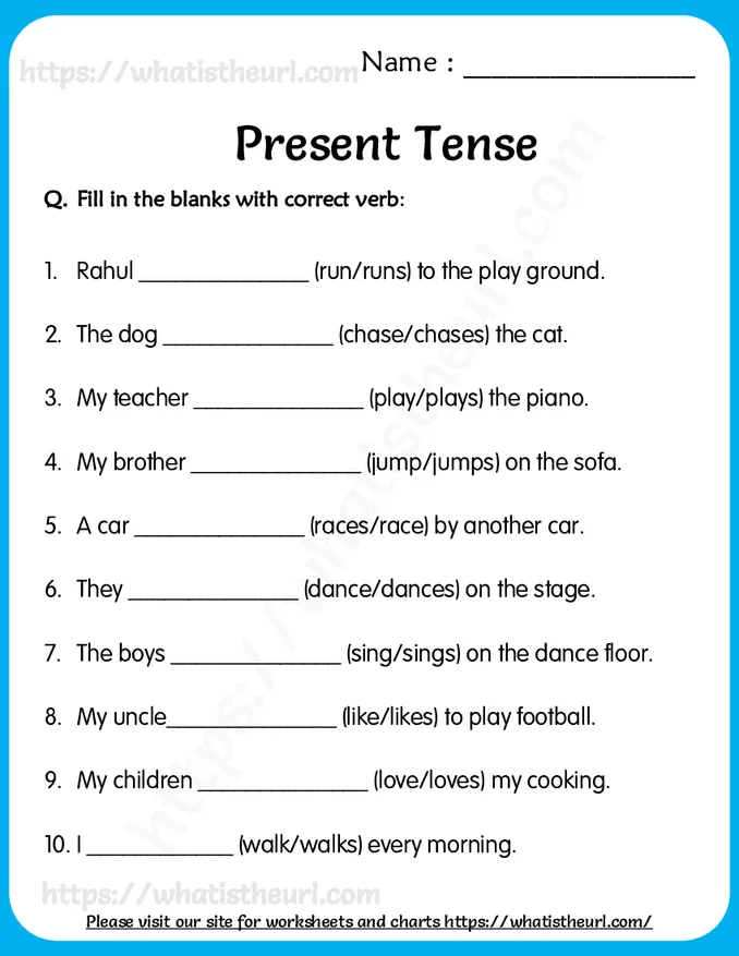 Present Tense Worksheets worksheet preview