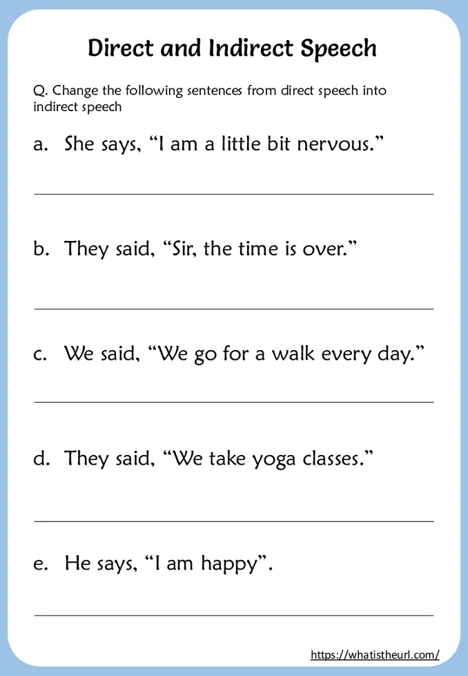 Direct and Indirect Speech Worksheets worksheet preview