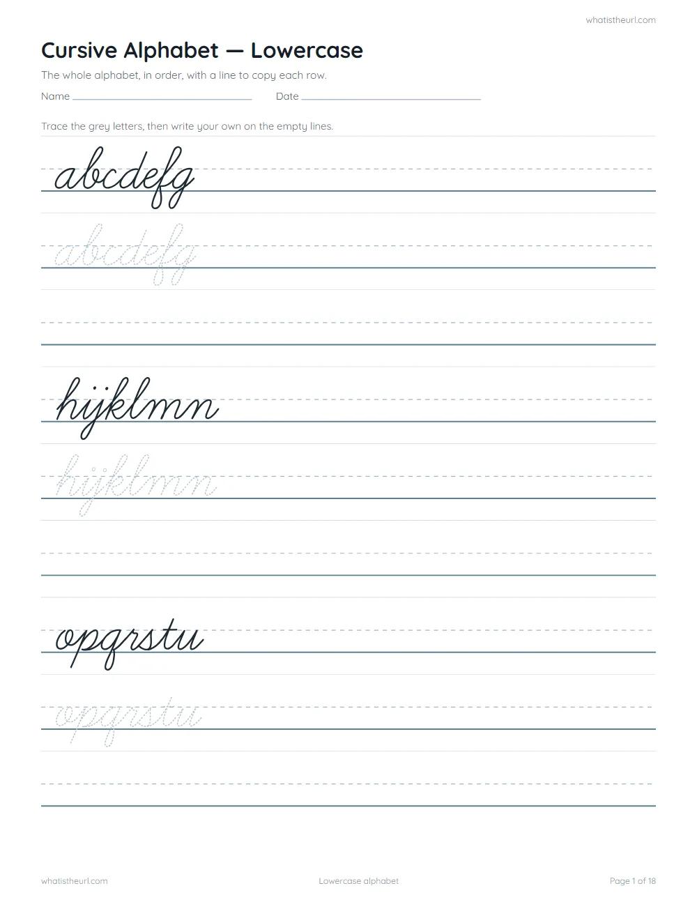 Cursive handwriting worksheet - lowercase alphabet
