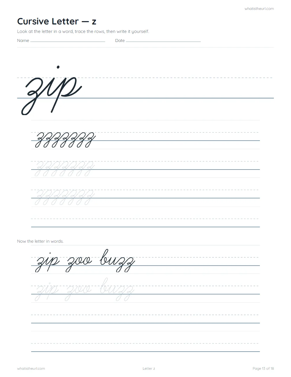 Cursive handwriting worksheet - letter z