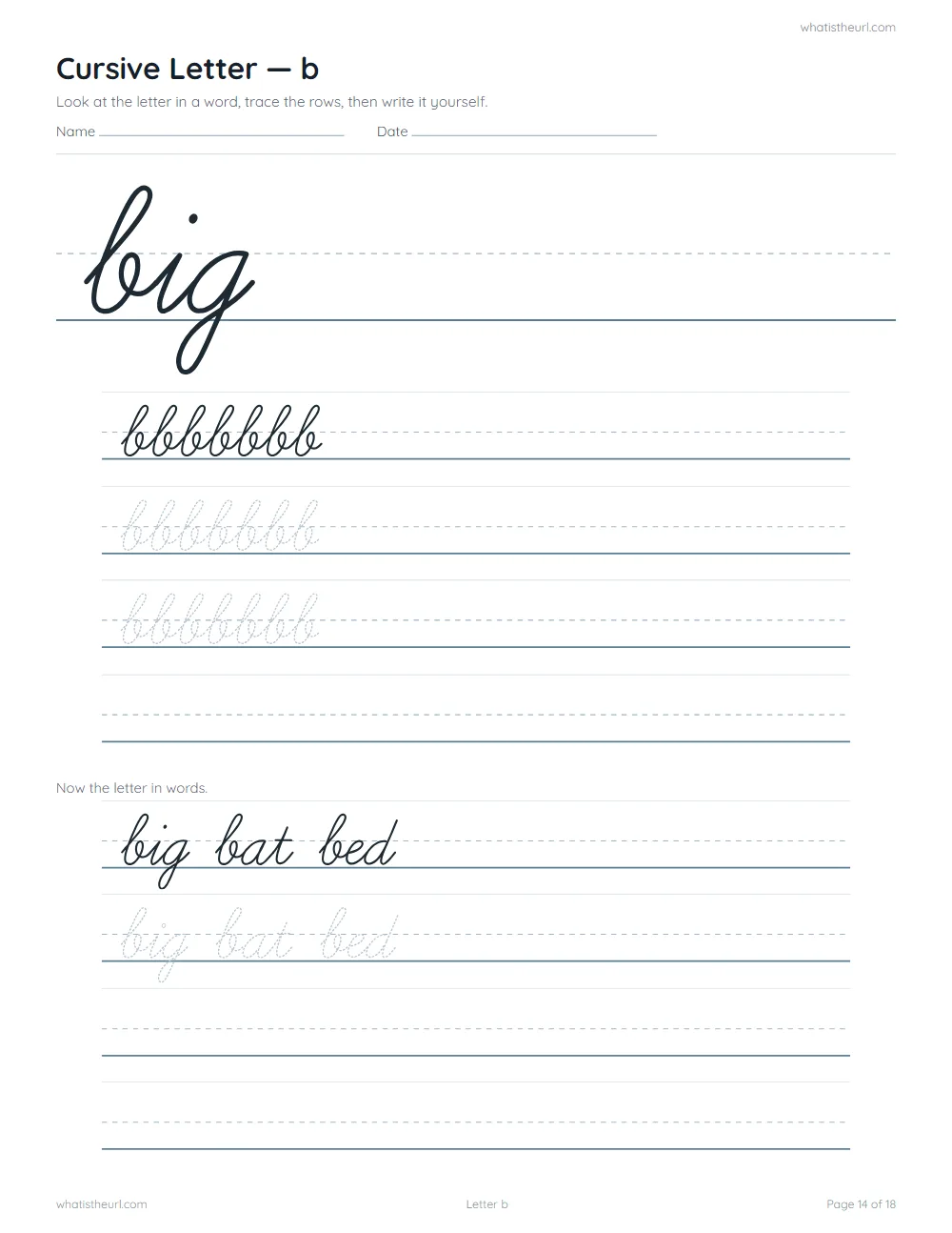 Cursive handwriting worksheet - letter b