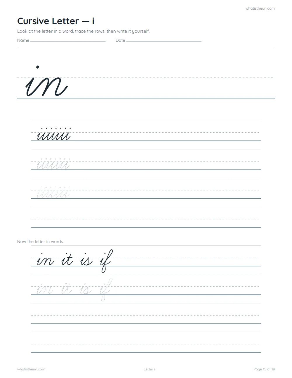 Cursive handwriting worksheet - letter i