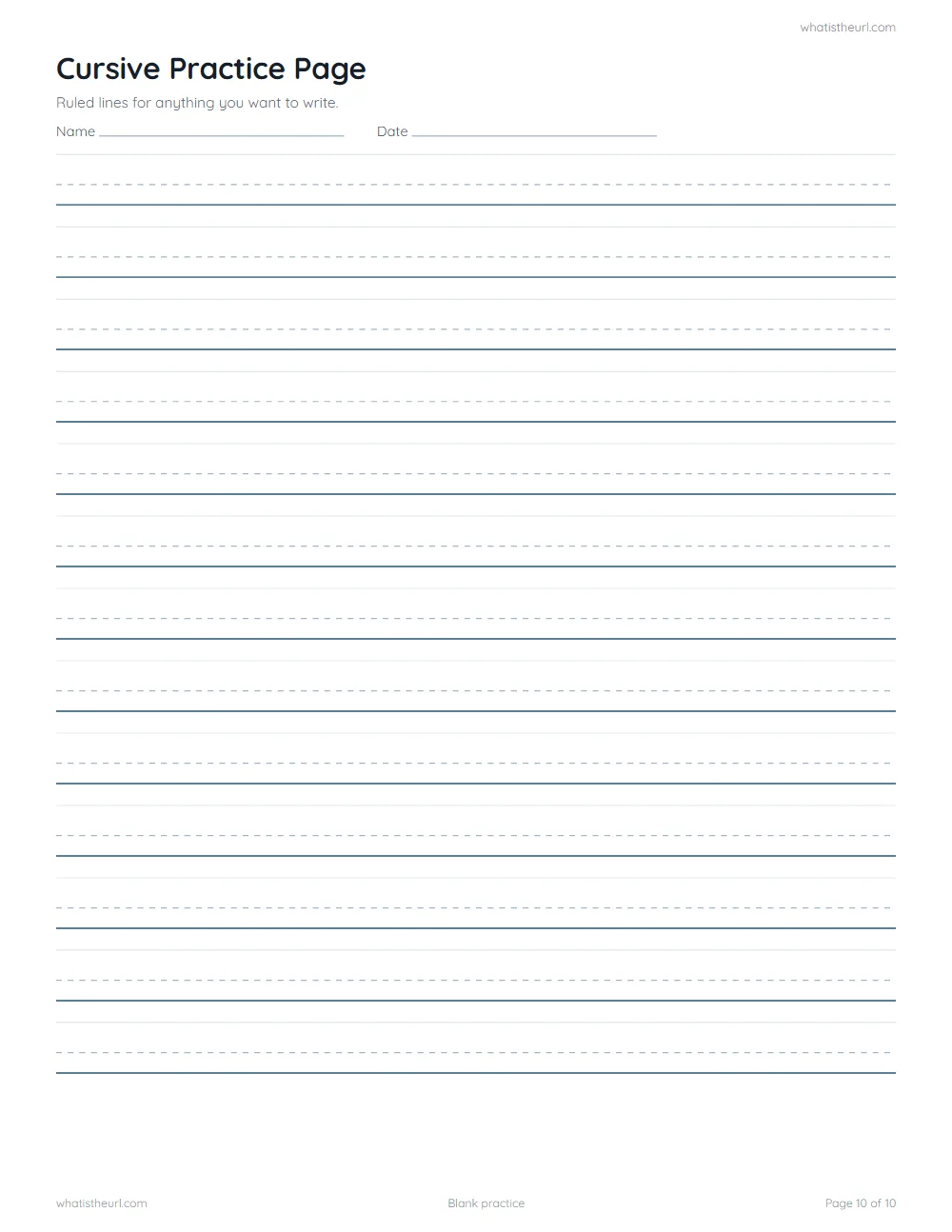 Cursive sentence worksheet - blank practice page