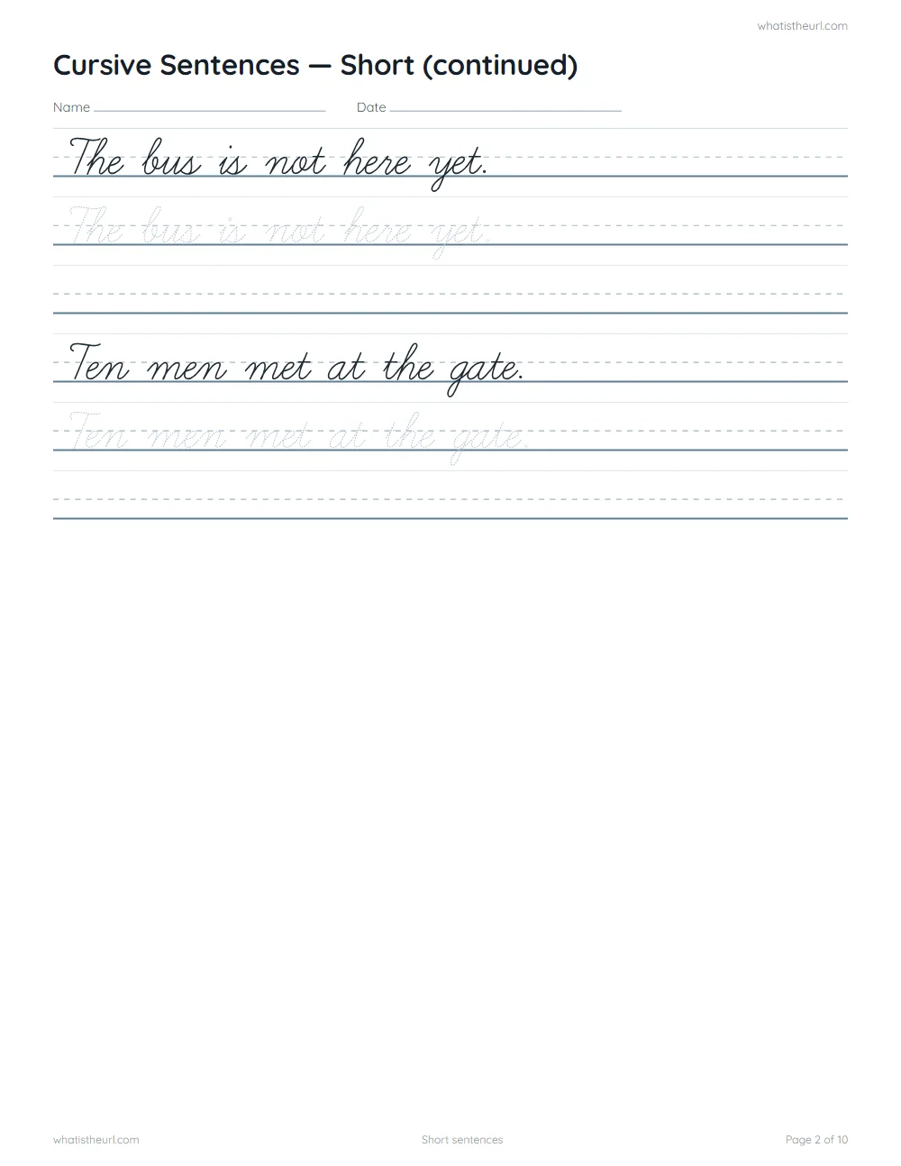 Cursive sentence worksheet - short sentences (cont.)