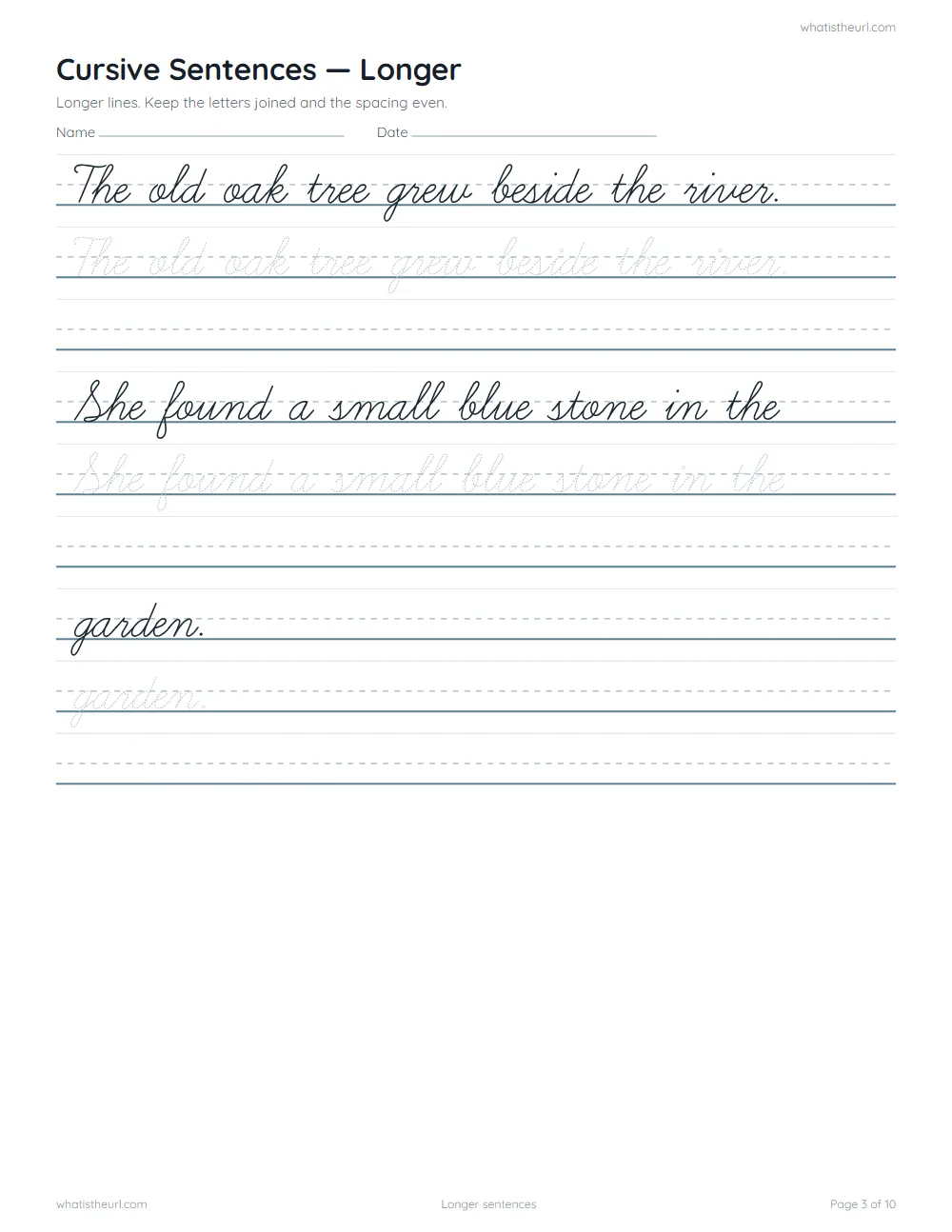 Cursive sentence worksheet - longer sentences