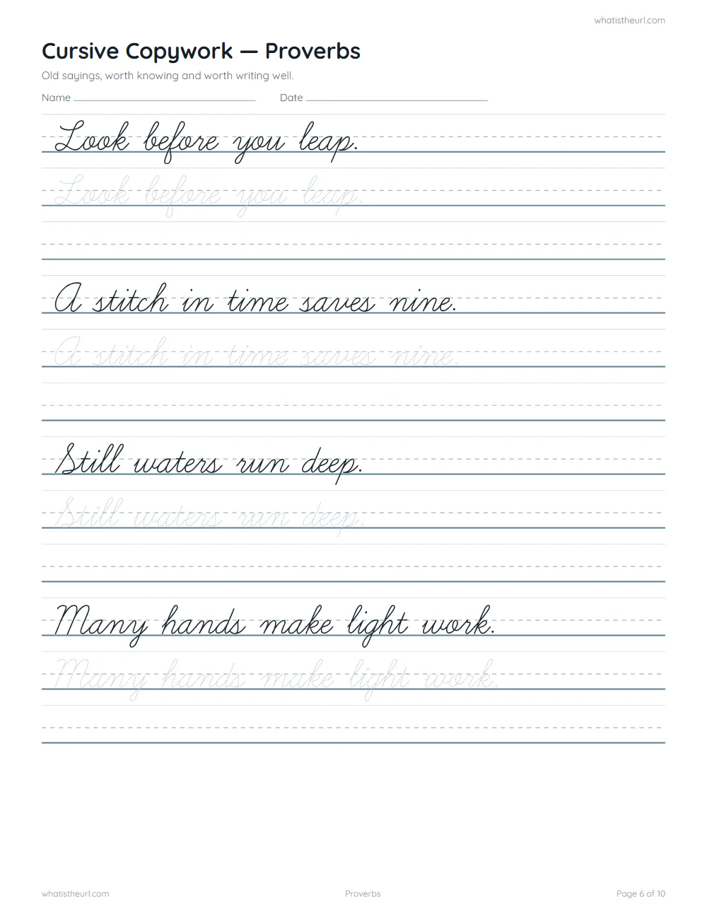 Cursive sentence worksheet - proverbs