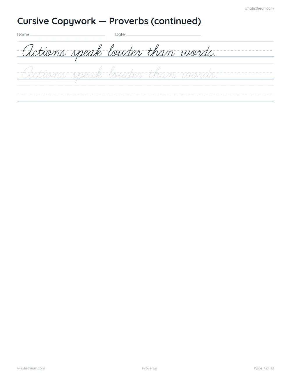 Cursive sentence worksheet - proverbs (cont.)