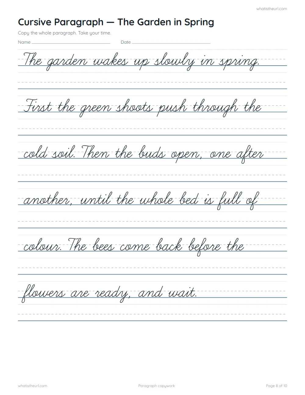 Cursive sentence worksheet - paragraph copywork