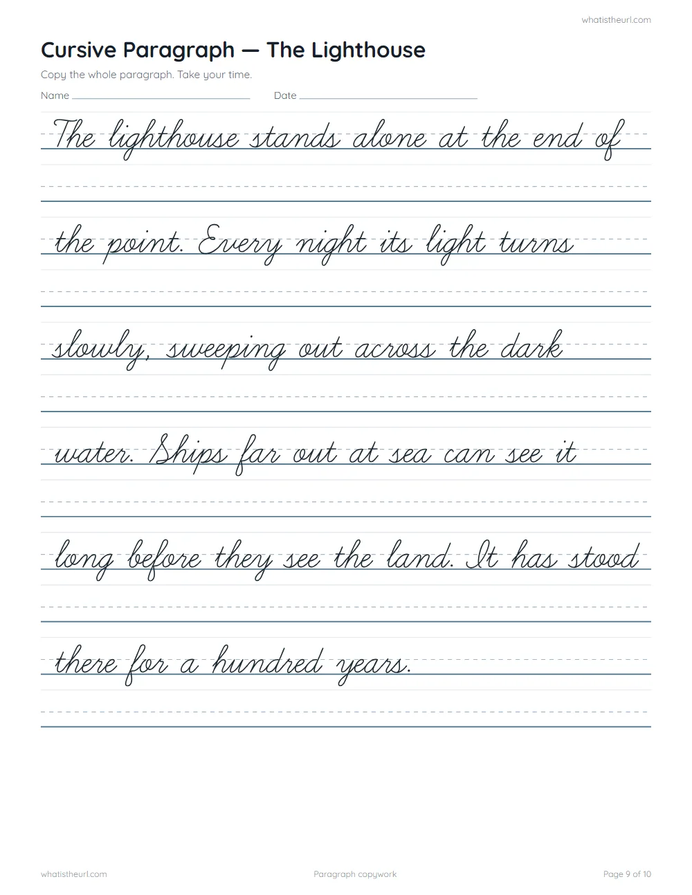 Cursive sentence worksheet - paragraph copywork (cont.)