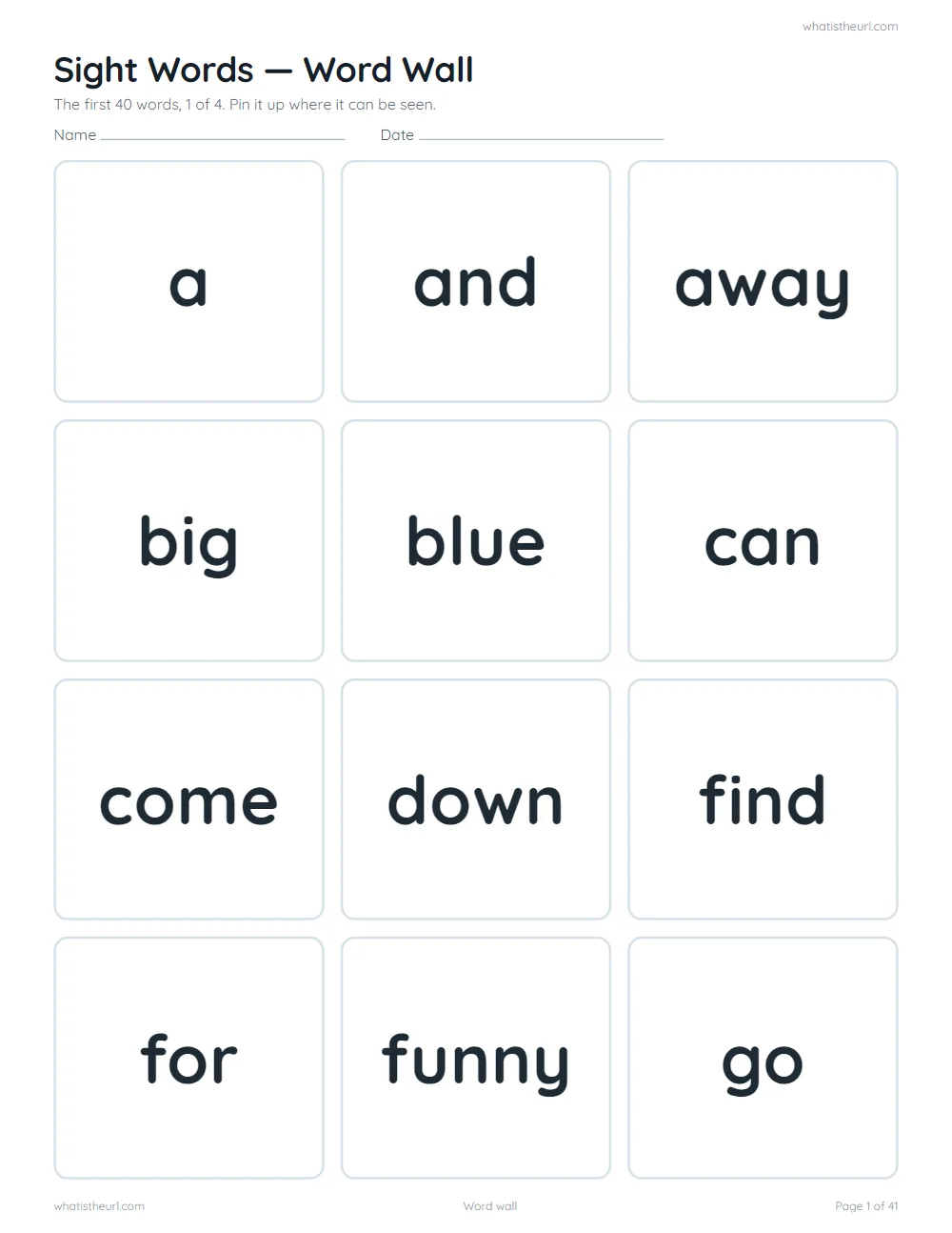 Sight word worksheet - word wall