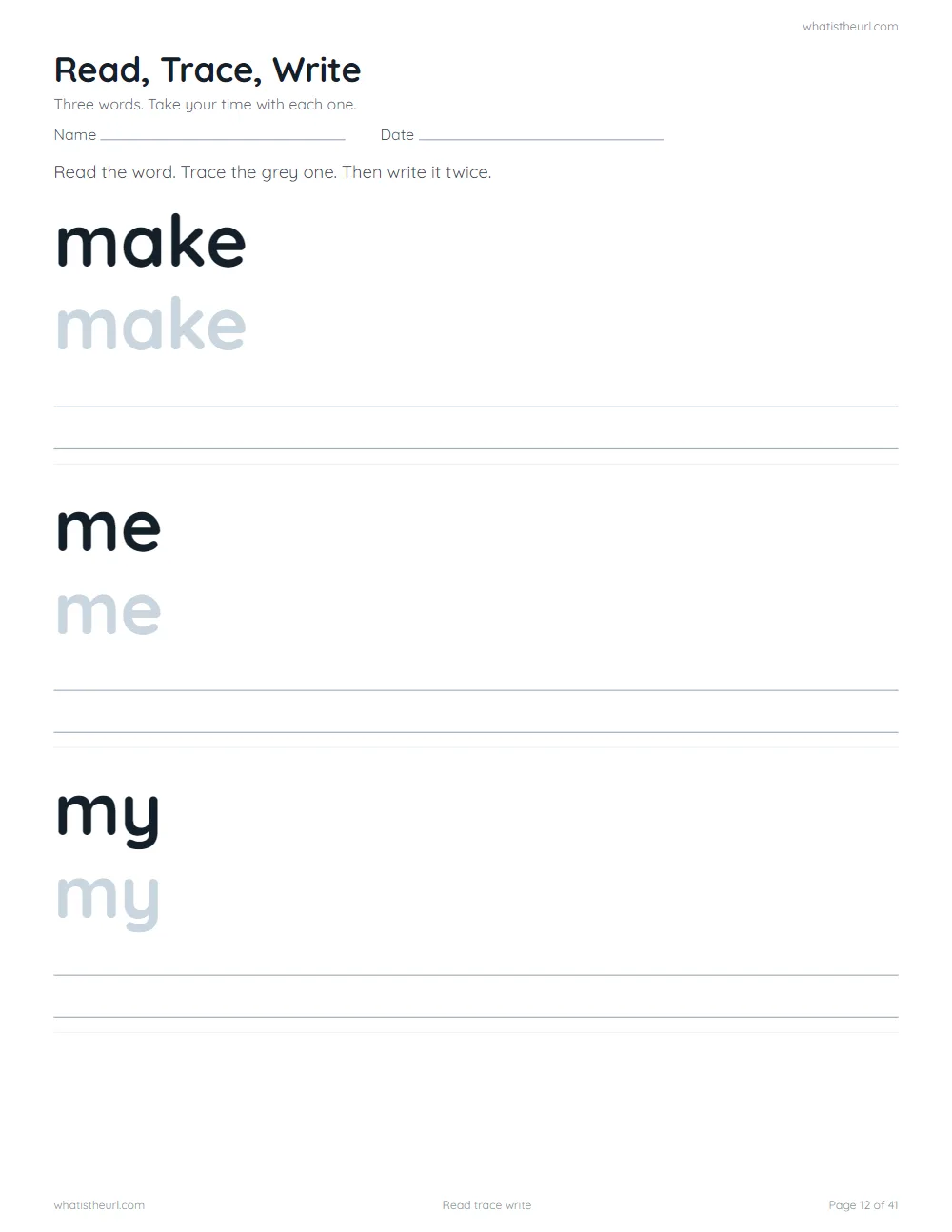 Sight word worksheet - read trace write