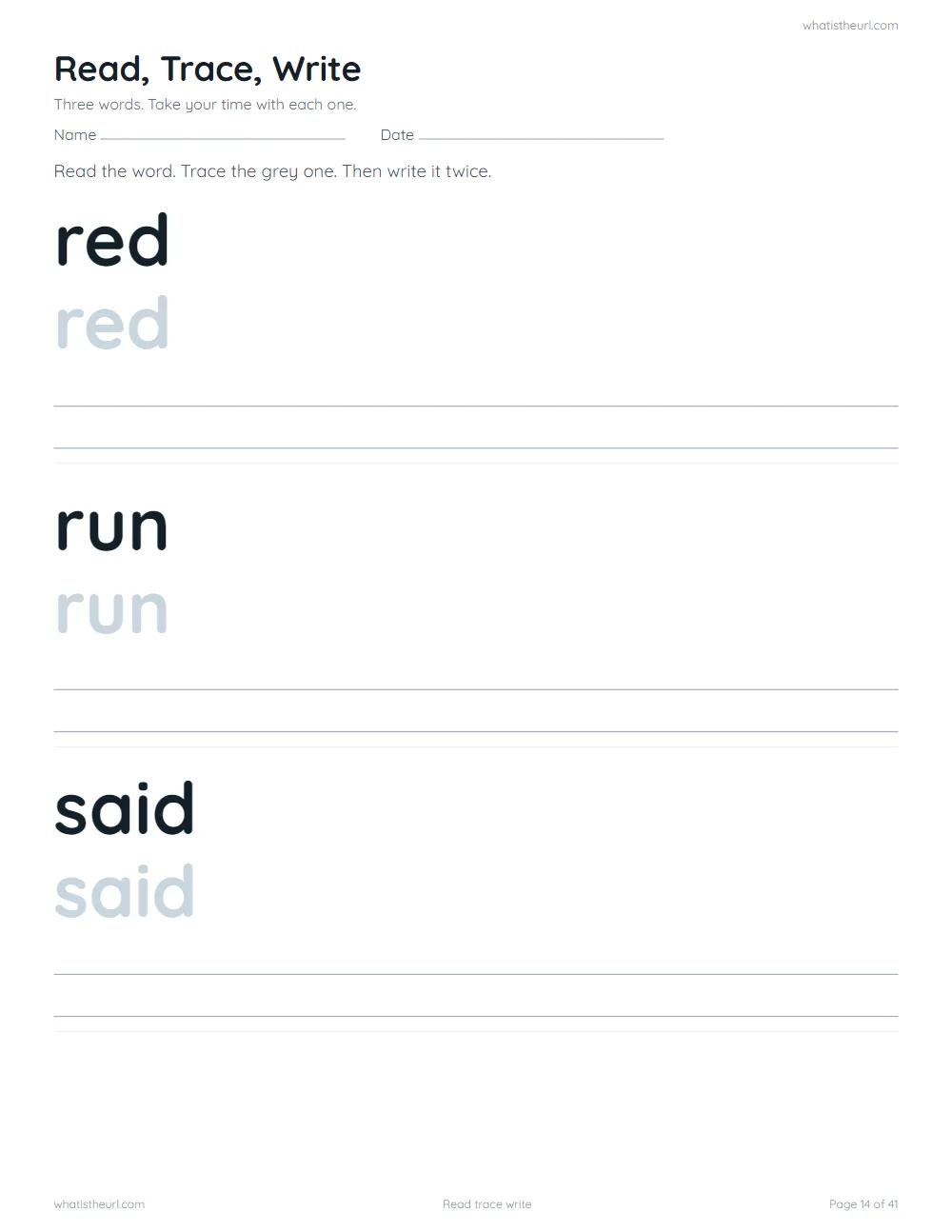 Sight word worksheet - read trace write