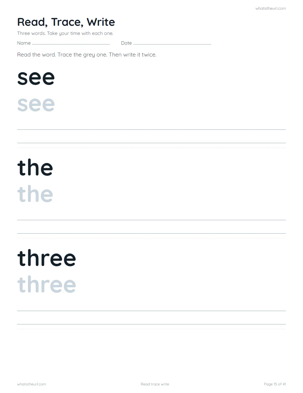 Sight word worksheet - read trace write