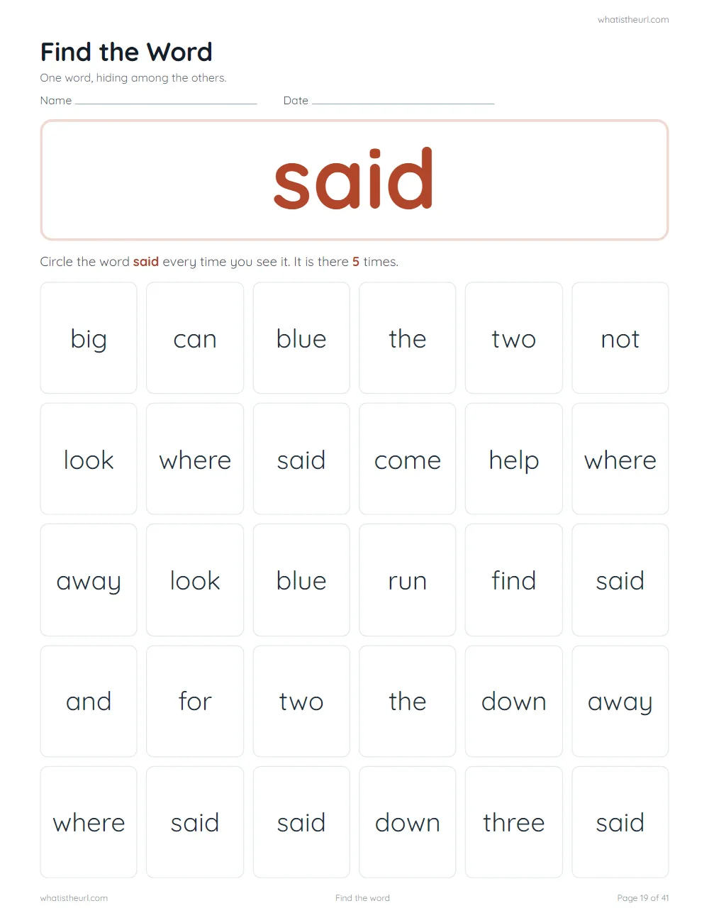 Sight word worksheet - find the word: said