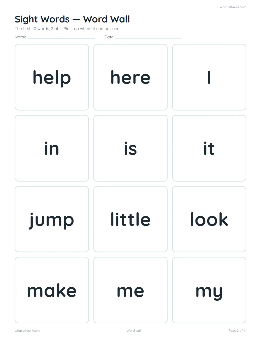 Sight word worksheet - word wall