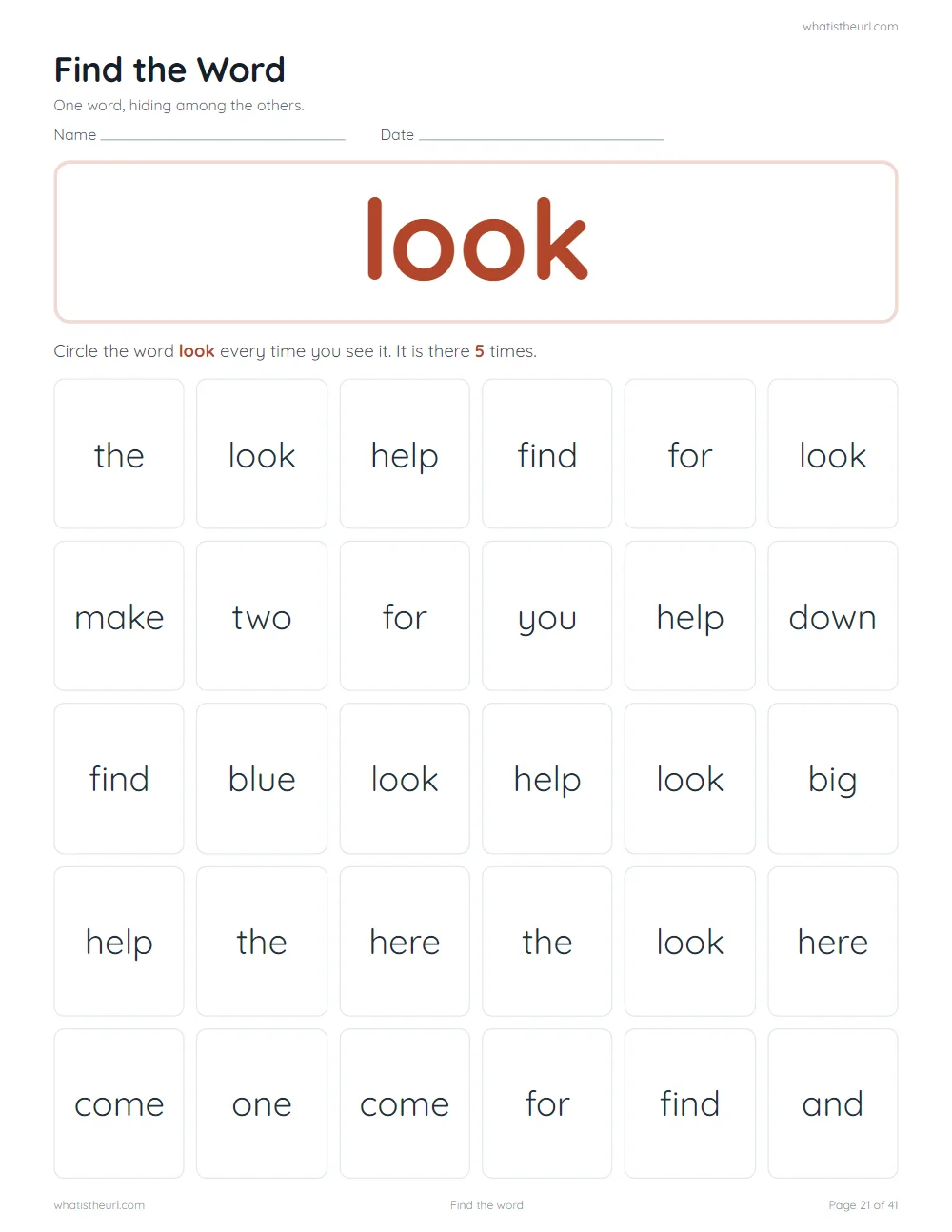 Sight word worksheet - find the word: look