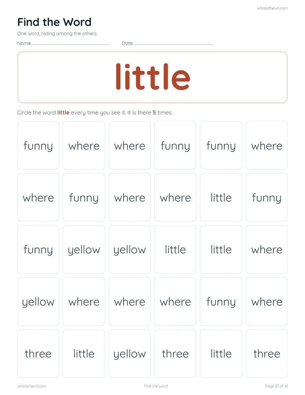 Sight word worksheet - find the word: little
