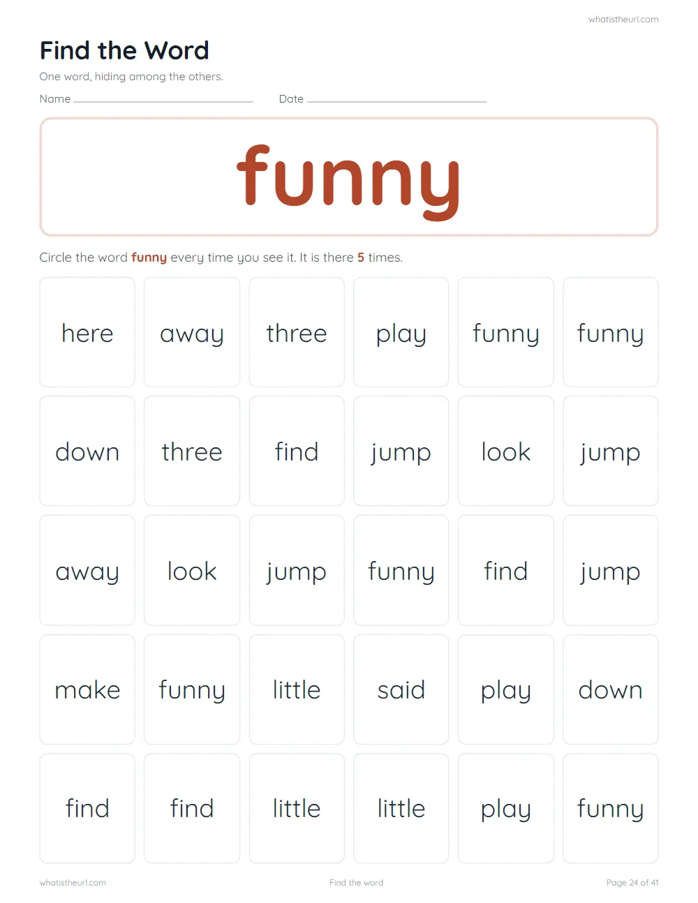 Sight word worksheet - find the word: funny