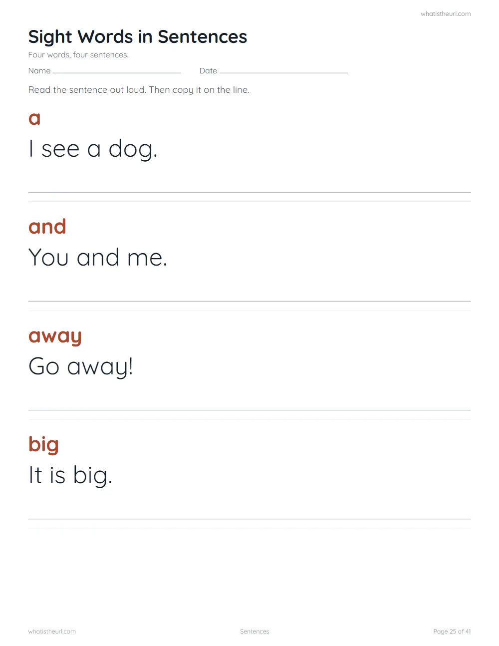Sight word worksheet - sentences