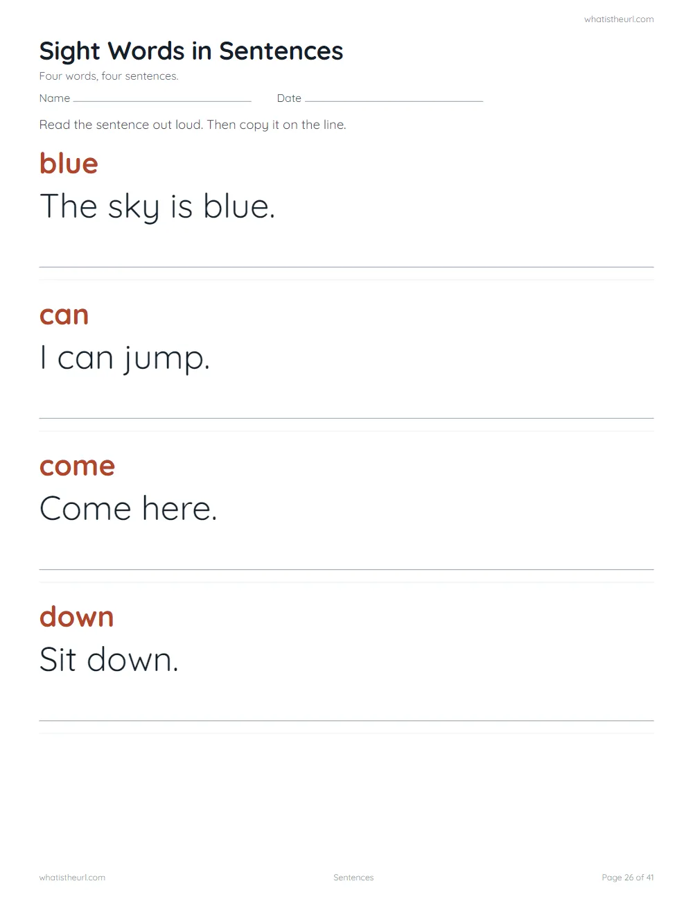 Sight word worksheet - sentences