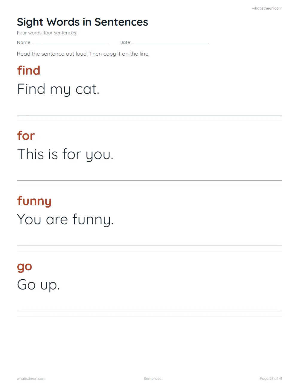 Sight word worksheet - sentences