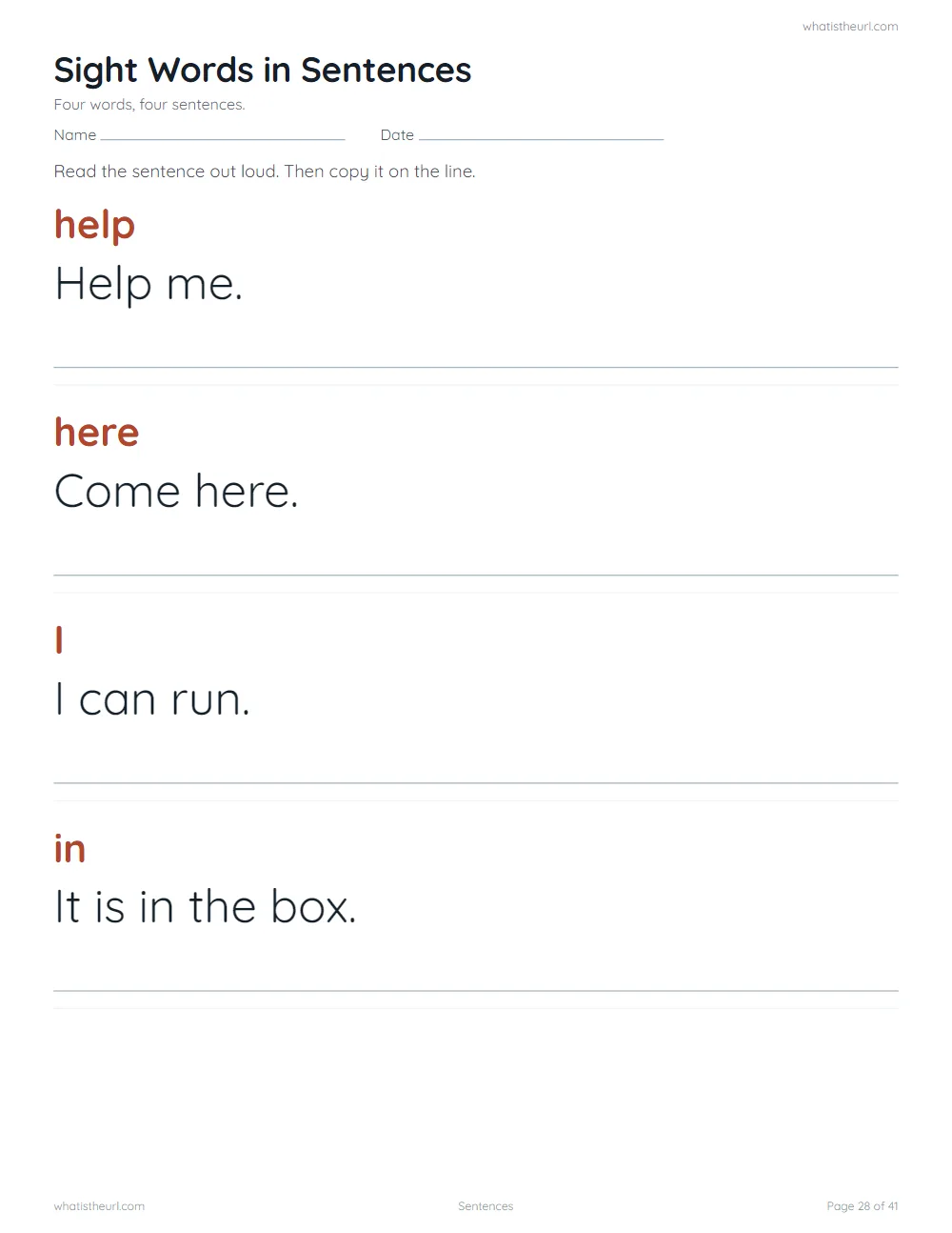 Sight word worksheet - sentences