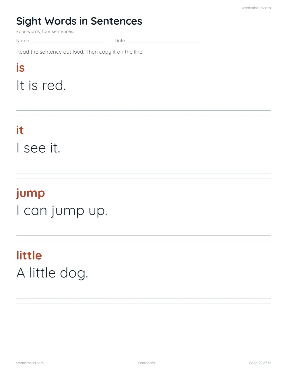 Sight word worksheet - sentences
