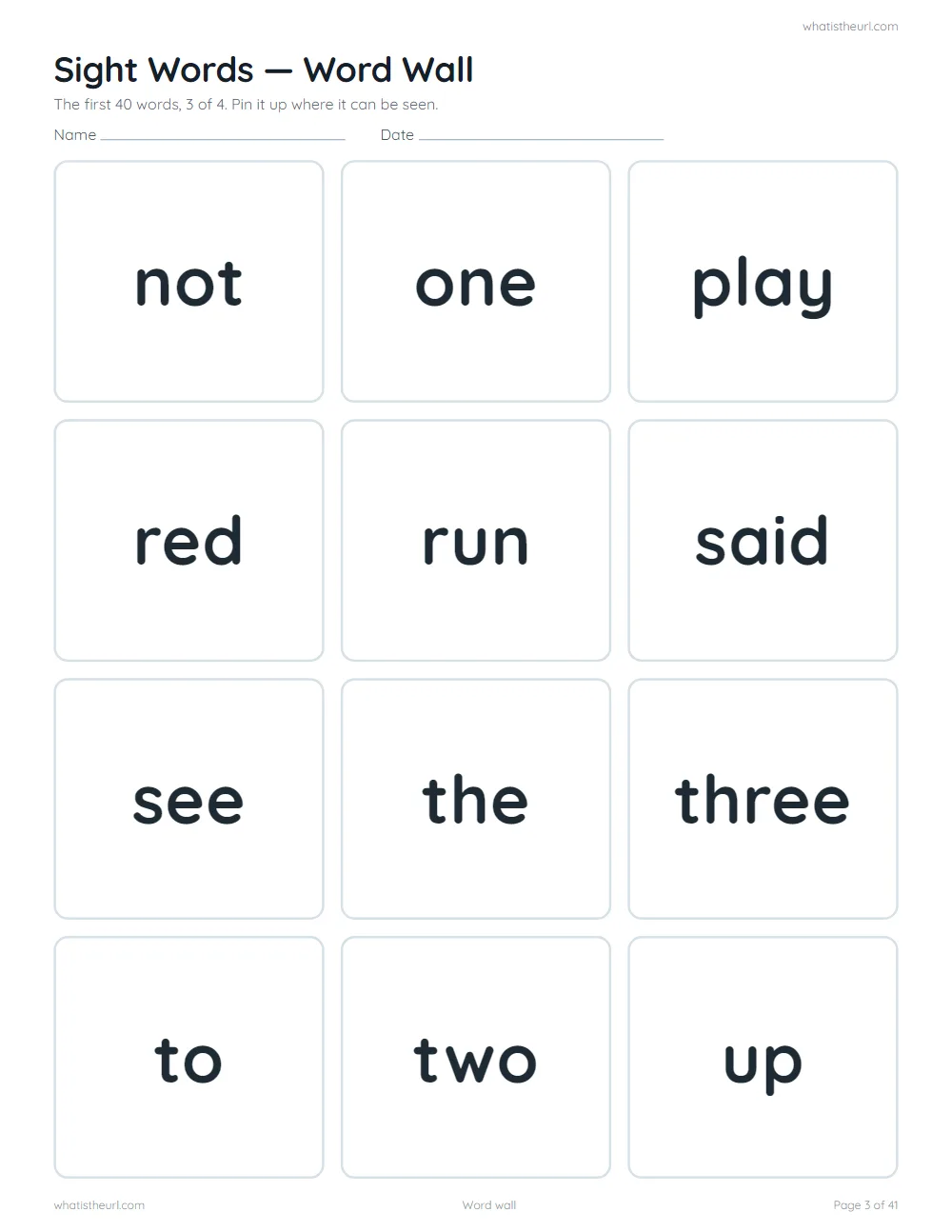 Sight word worksheet - word wall