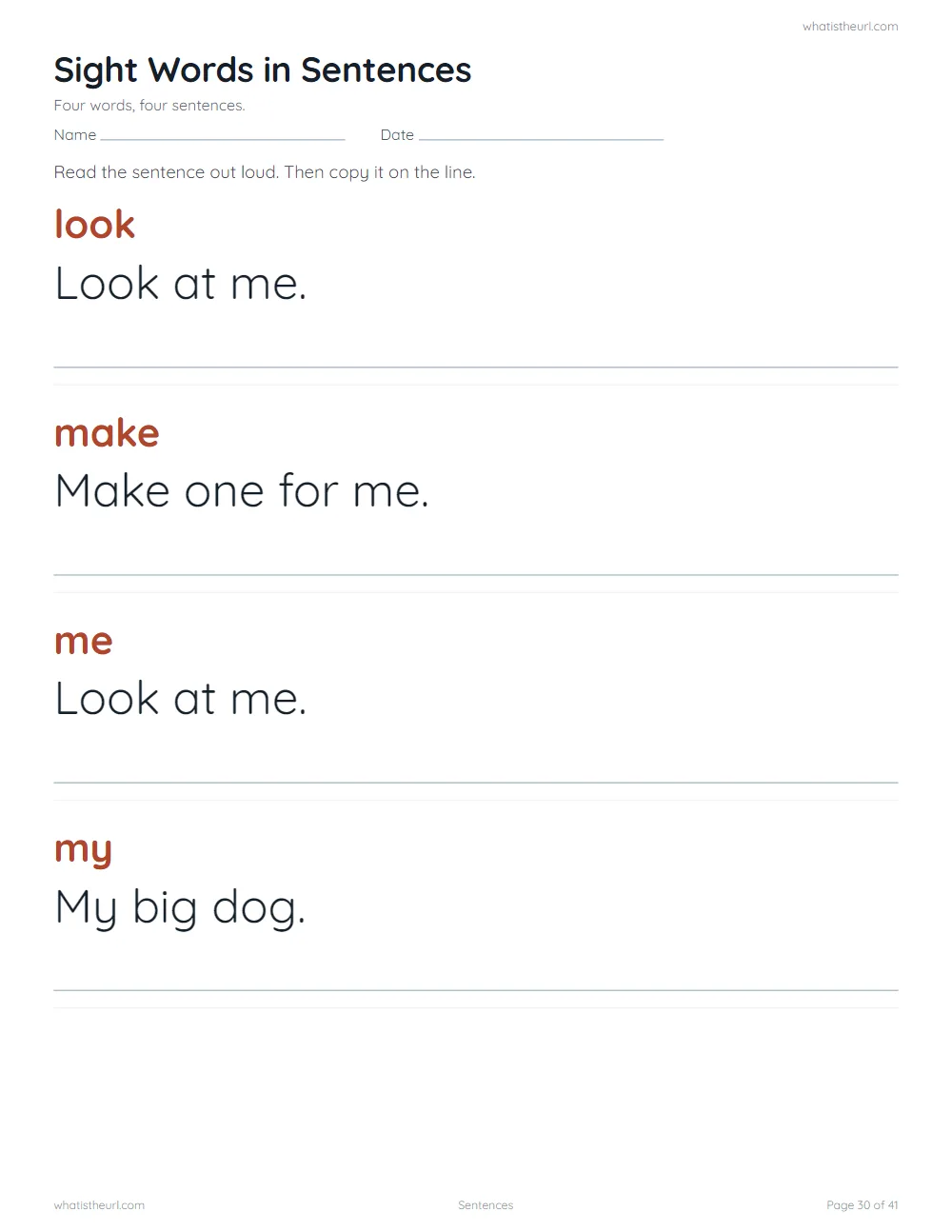 Sight word worksheet - sentences