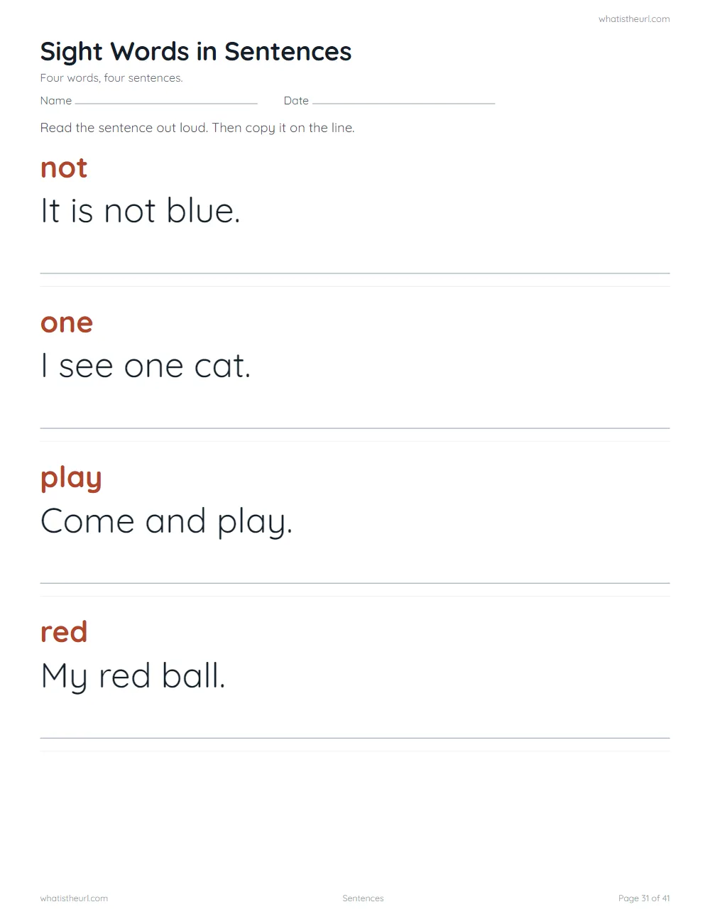 Sight word worksheet - sentences