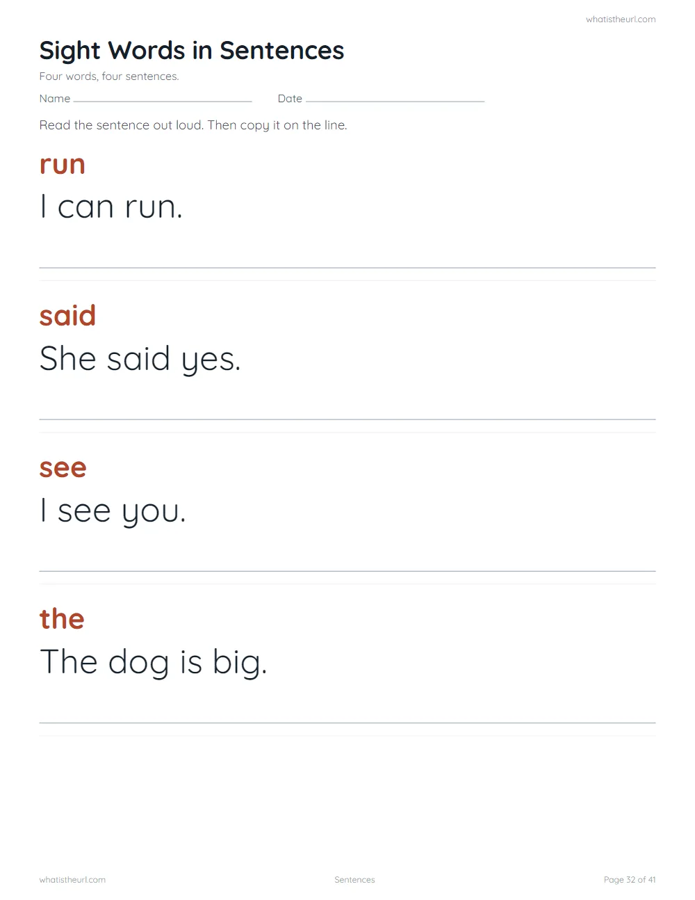 Sight word worksheet - sentences