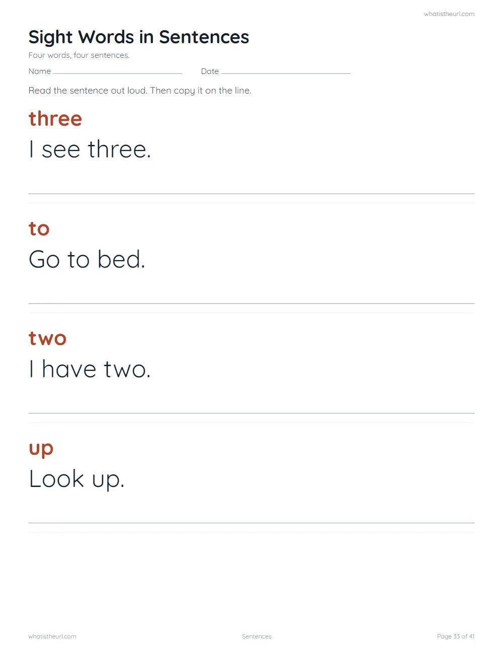 Sight word worksheet - sentences